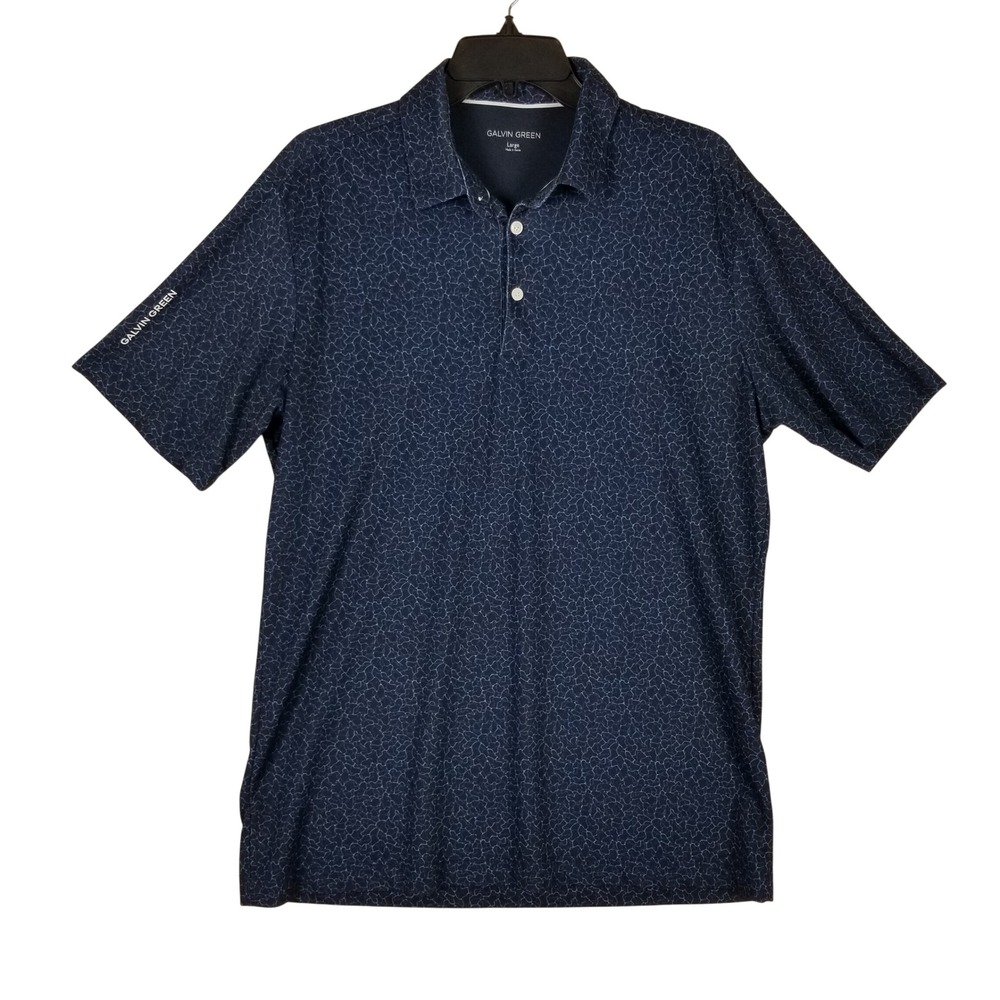 Galvin Green Polo Shirt Mens Large Navy Blue Geometric Stretch Performance Golf